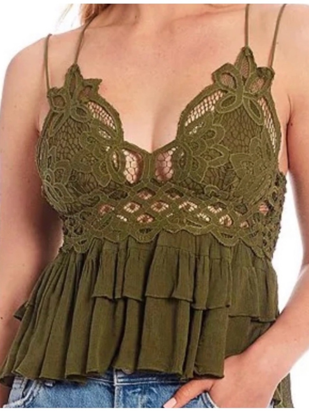 Free People Adella Cami Olive Sparrow. NWT.